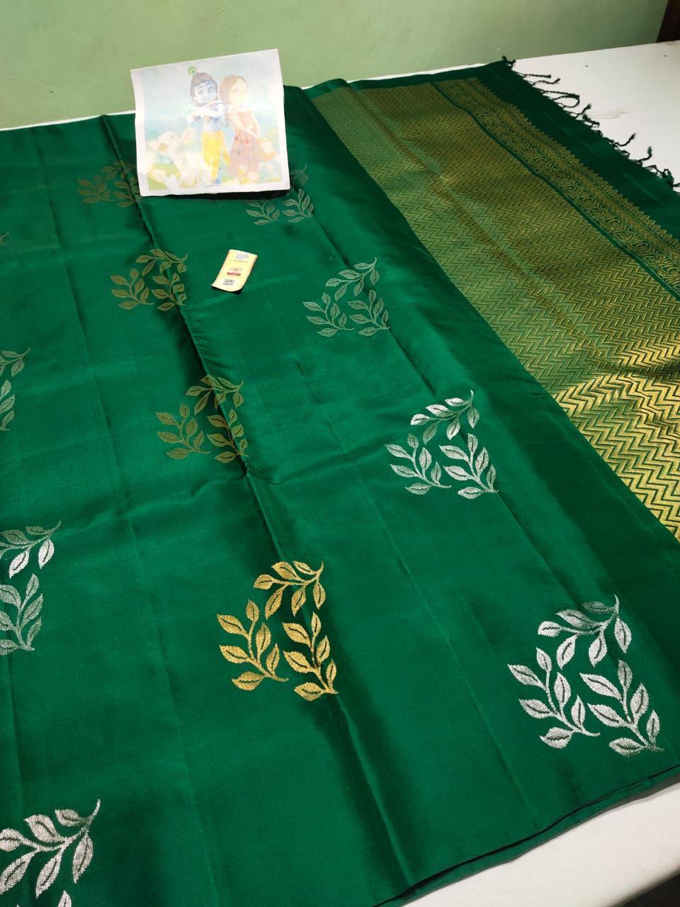 Bottle green Pure kanchipuram soft silk sarees