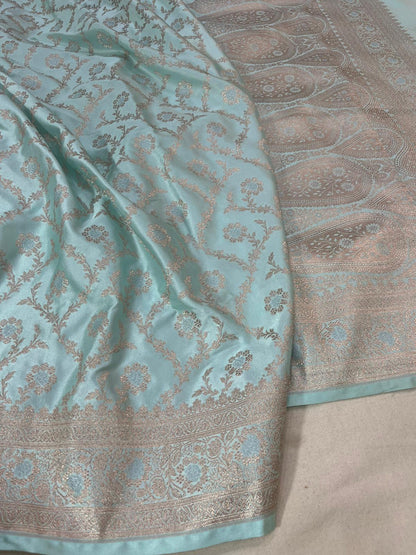 Pastel turquoise pure banarasi mashru silk sarees