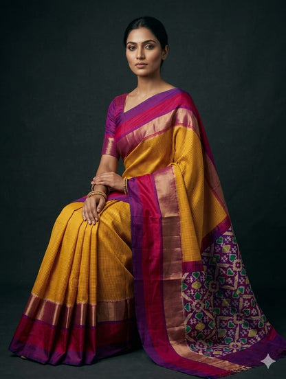 Pure pochampally ikkat silk checks sarees