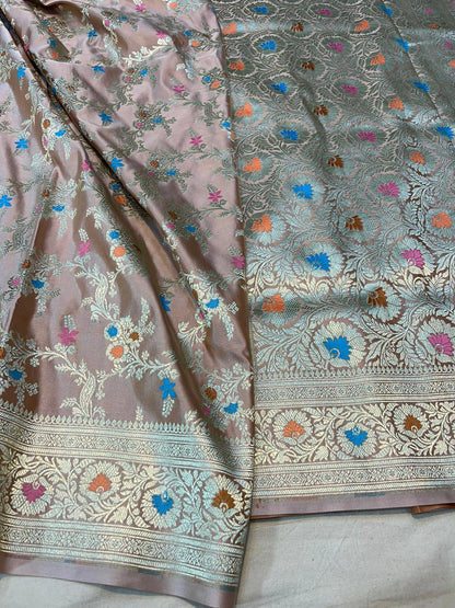 Onion pink pure banarasi mashru silk sarees