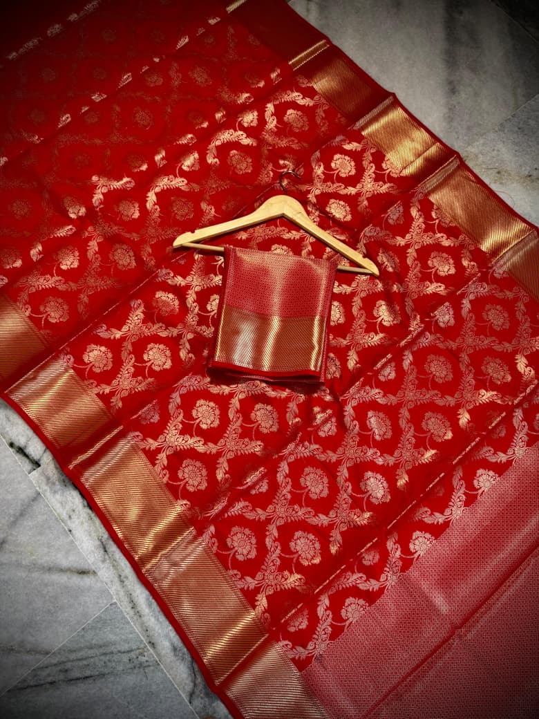 Red banarasi soft mashru silk sarees