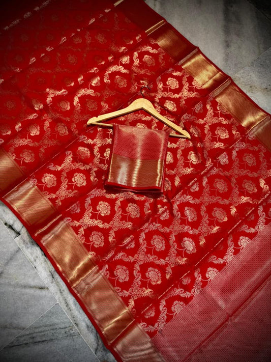 Red banarasi soft mashru silk sarees