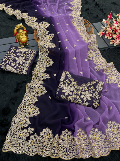 Faux shaded sequence work georgette sarees
