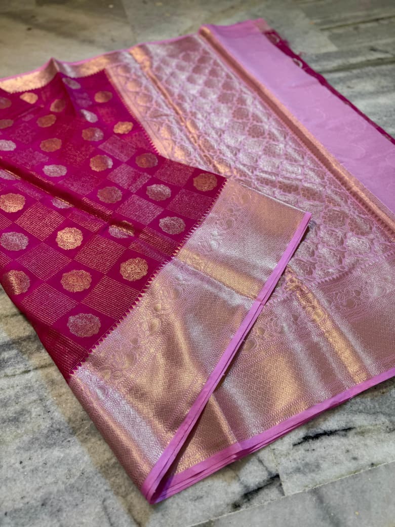 Banarasi semi katan silk sarees with chokdi design
