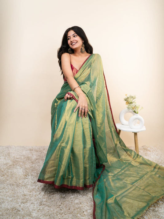 Green khadi Tissue cotton sarees