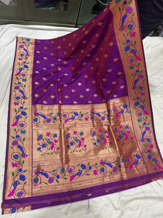 Violet soft silk brocade paithani Sarees