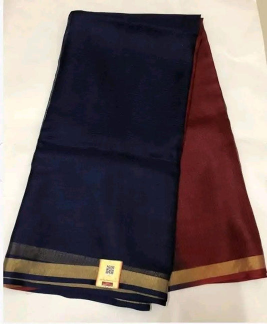 Maroon with midnight blue kota doria cotton silk sarees