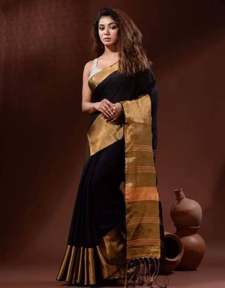 Linen big border sarees