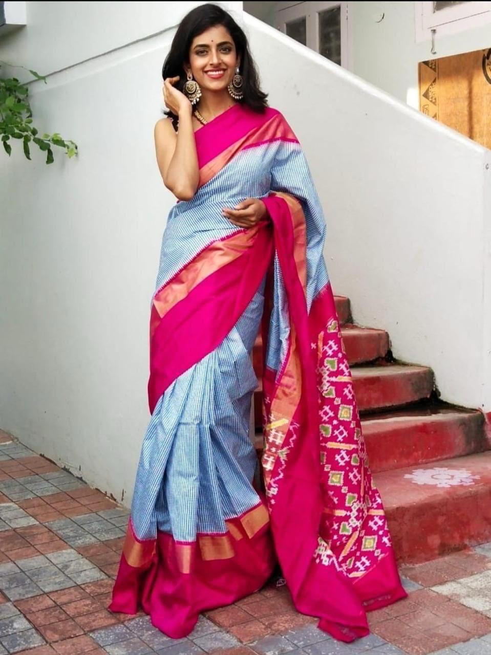 Pure pochampally ikkat silk checks sarees