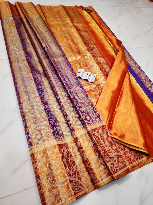 Dark purple pure kanchipuram bridal silk sarees