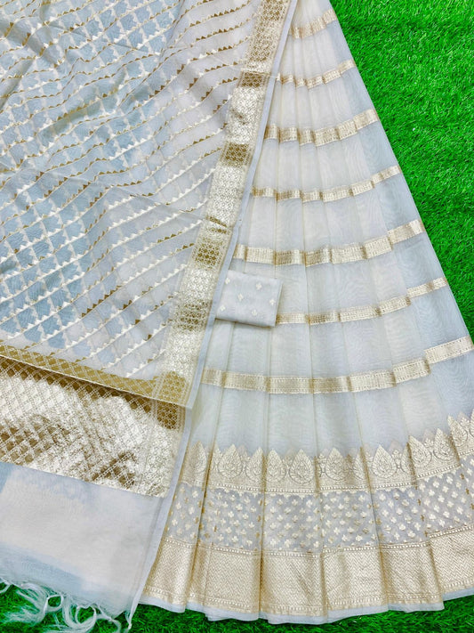 Cream banarasi lehenga for elders