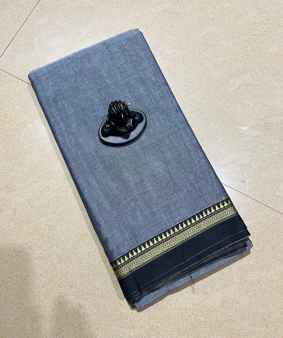 Gray mercerised Narayanpet Cotton sarees with thin border
