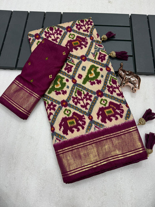 Burgundy munga crepe patola silk sarees