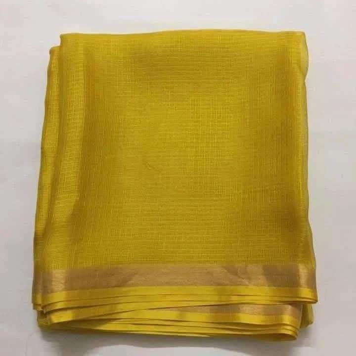 Yellow kota doria cotton silk sarees