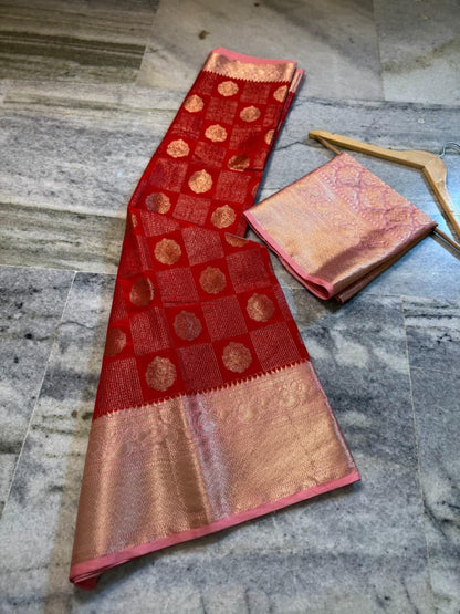 Banarasi semi katan silk sarees with chokdi design