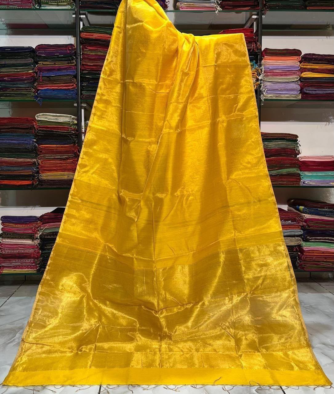 Linen Tissue sarees with 1 inch border