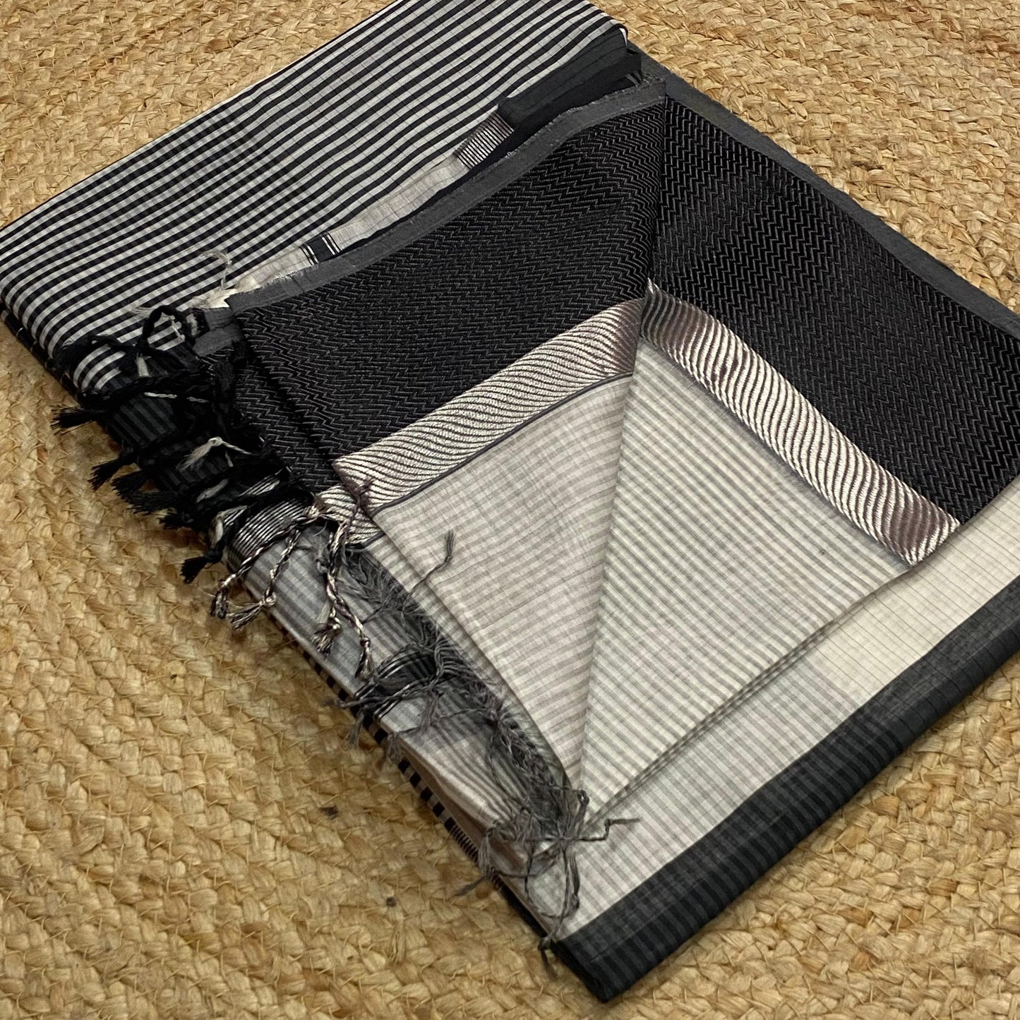 Off White and Black Maheshwari silk sarees