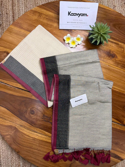 Cream and black pure mul cotton sarees
