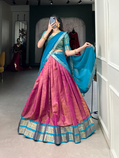 Dark pink kanchipuram lehenga choli