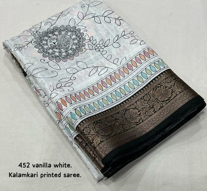 White Fancy kalamkari sarees