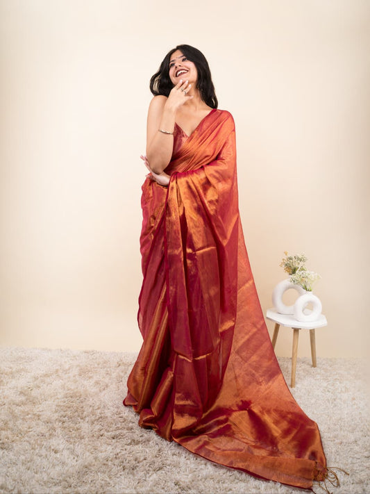 Red khadi Tissue cotton sarees