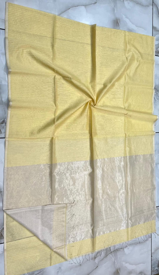 Pastel yellow semi silk striped sarees