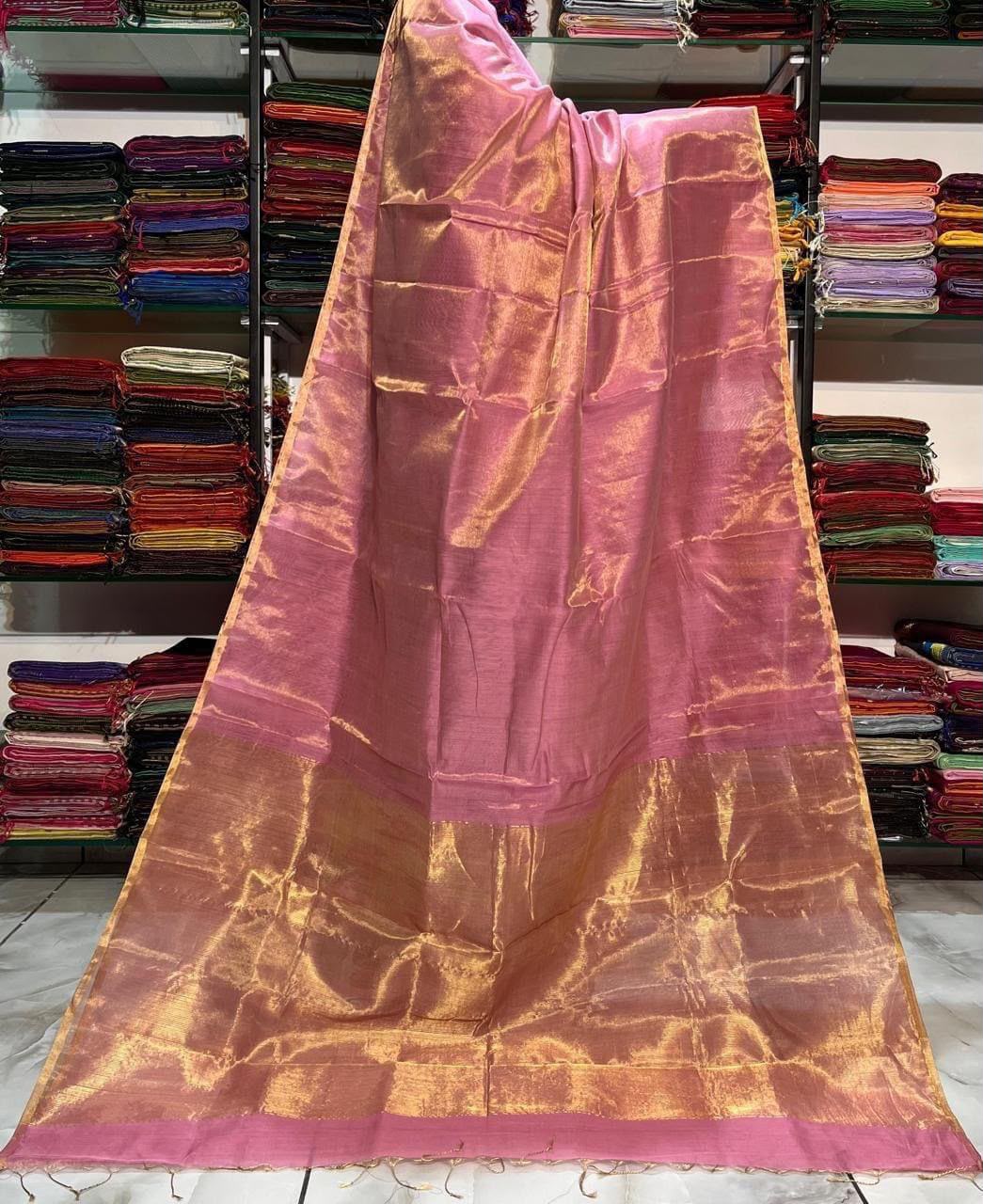 Linen Tissue sarees with 1 inch border