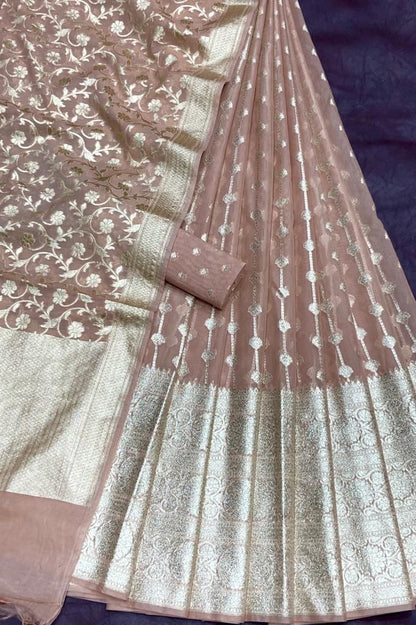 Brown banarasi cotton silk lehenga for elders