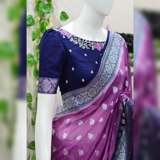 Magenta banarasi semi georgette saree