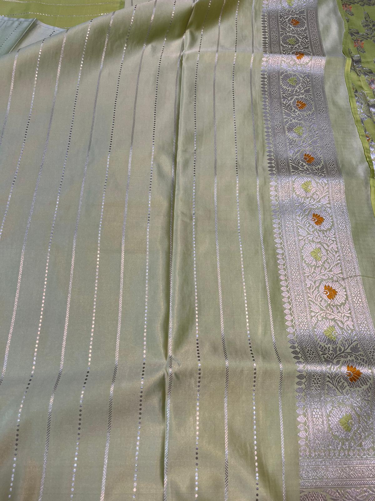 Pastel yellow pure banarasi mashru silk sarees