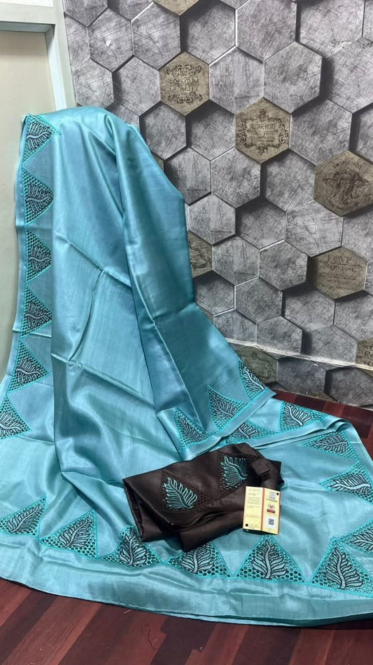Tussar silk hand cutwork embroidery sarees