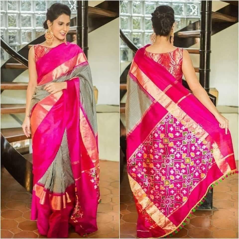 Pure pochampally ikkat silk checks sarees