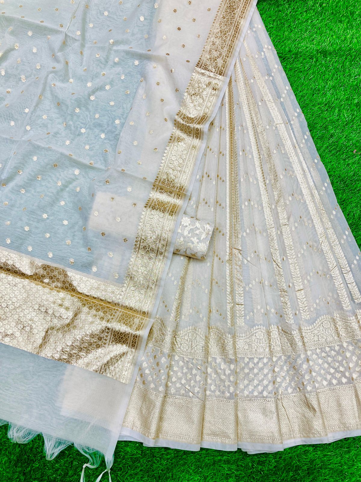 Cream banarasi lehenga for elders