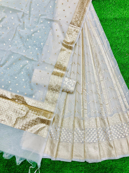 Cream banarasi lehenga for elders