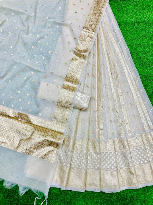 Cream banarasi lehenga for elders