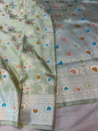 Pastel green pure banarasi mashru silk sarees