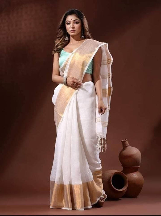 Linen big border sarees