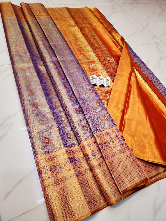 Lavender pure kanchipuram bridal silk sarees