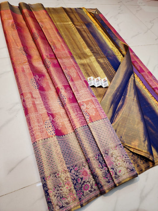 Dark pink pure kanchipuram bridal silk sarees