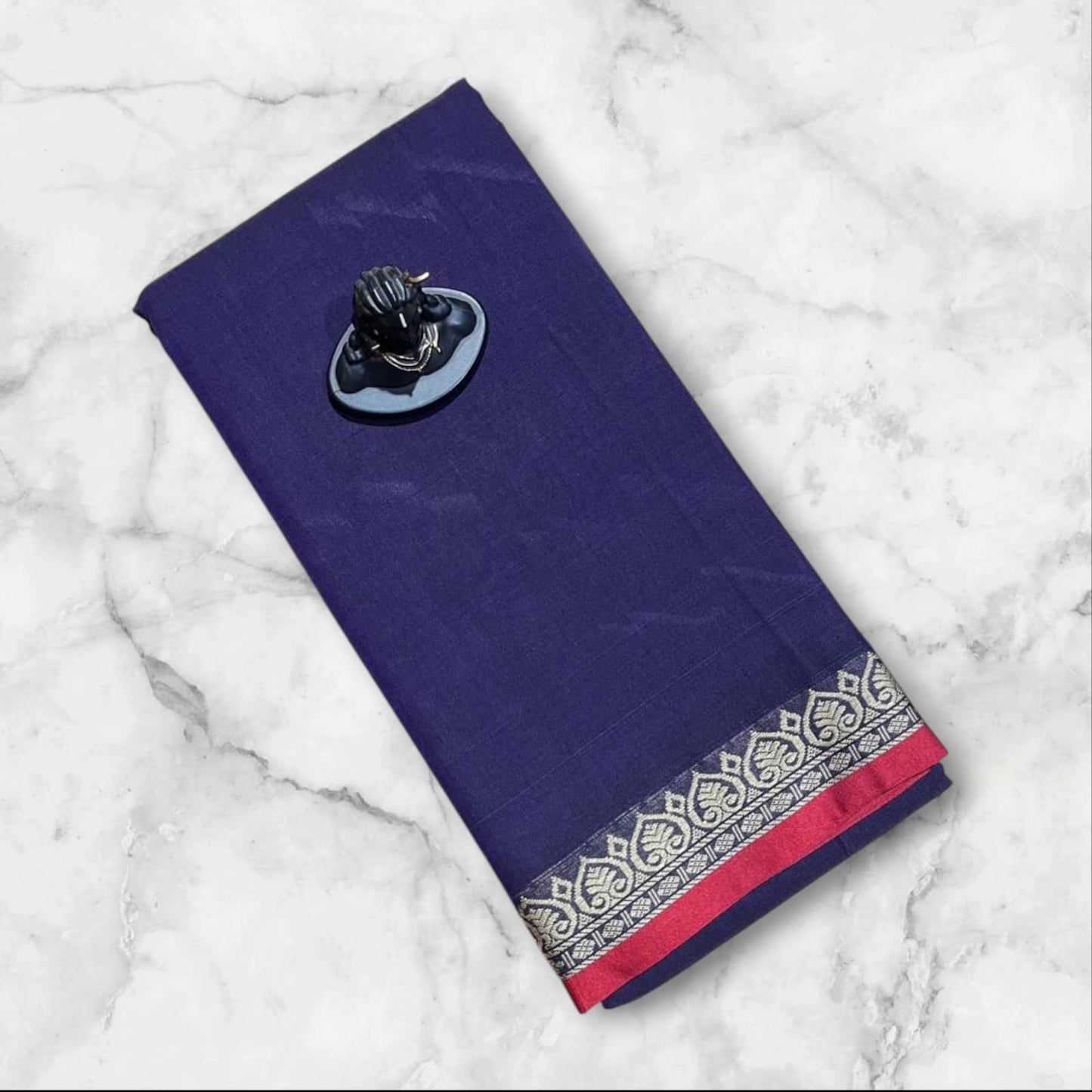 Navy blue Narayanpet Cotton sarees with thin border