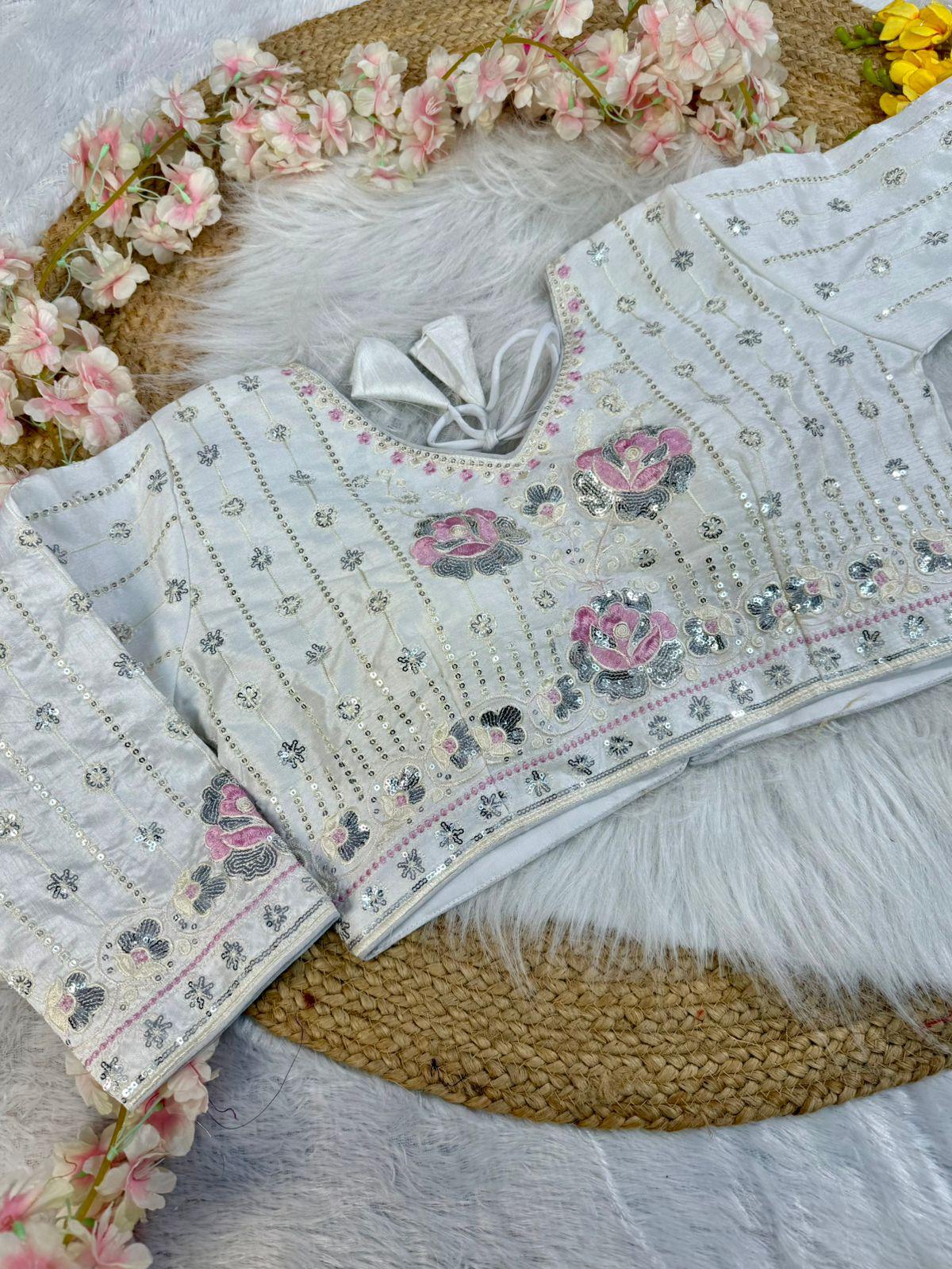 Off white crushed embroidered sarees