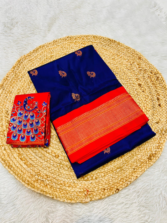 Dark navy blue komal kadiyal paithani Sarees