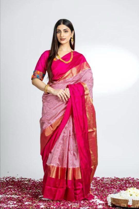 Pure pochampally ikkat silk checks sarees