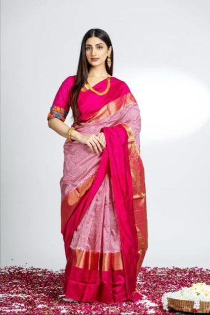Pure pochampally ikkat silk checks sarees