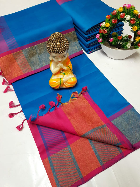 Uppada Tripura silk sarees with small pochampally border