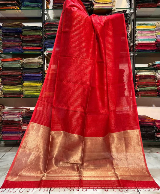 Red semi silk striped sarees