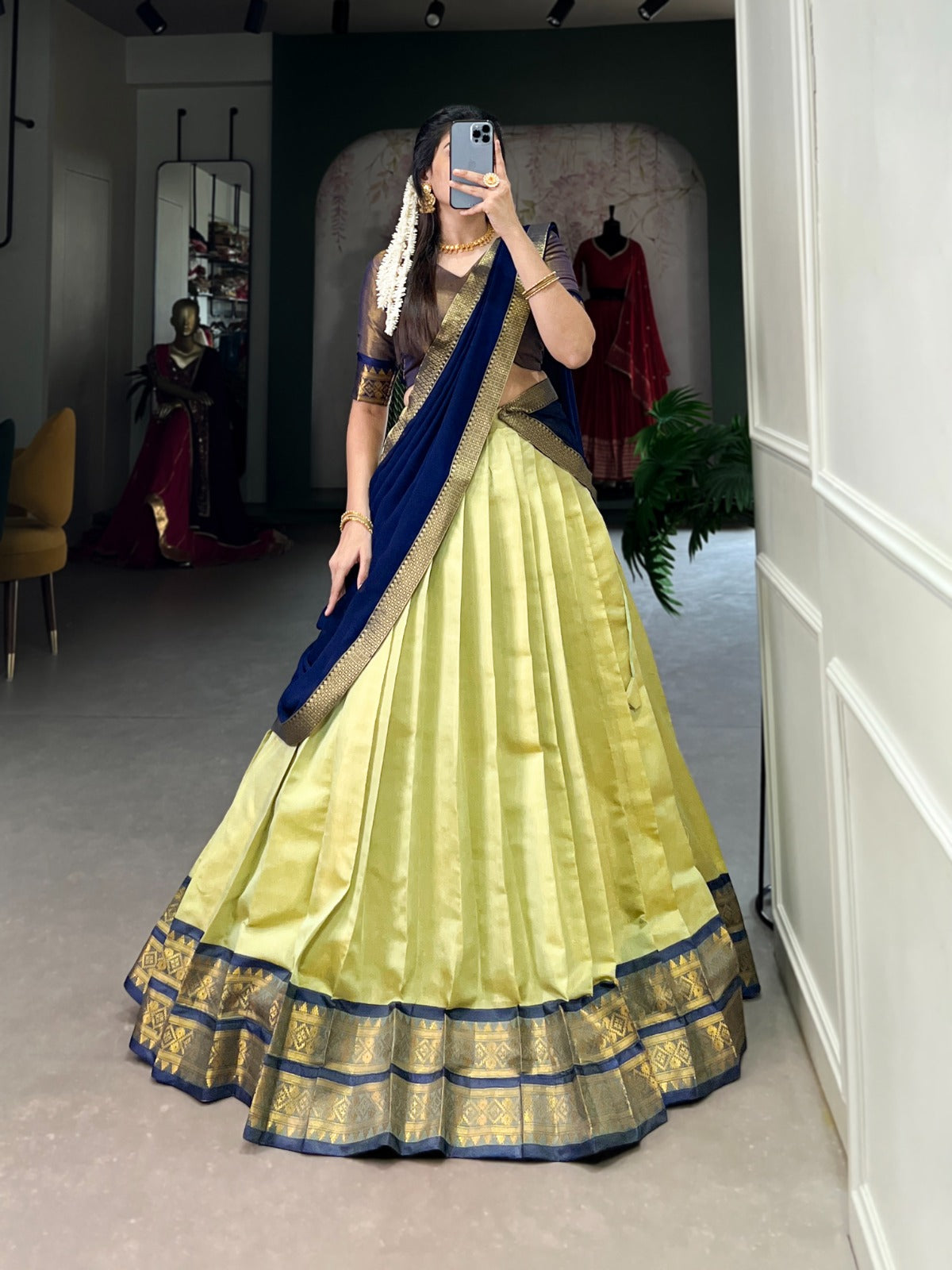 Pastel green kanchipuram lehenga choli