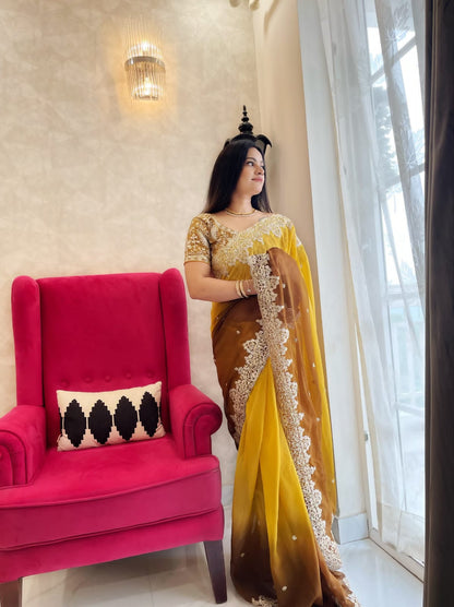 Faux shaded sequence work georgette sarees