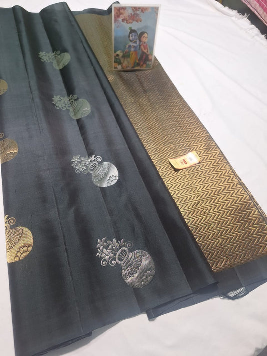 Black Pure kanchipuram soft silk sarees