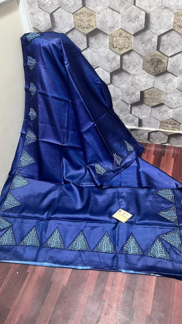 Tussar silk hand cutwork embroidery sarees
